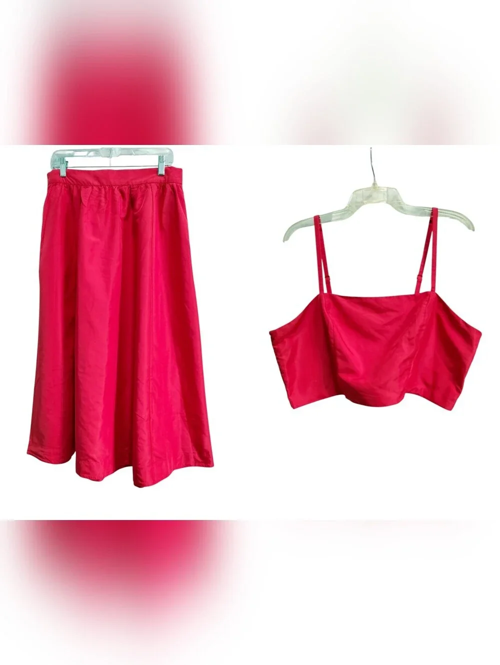 Old Navy The Occasion Coral Satin A-Line Skirt & Crop Top Two Piece Set Size L